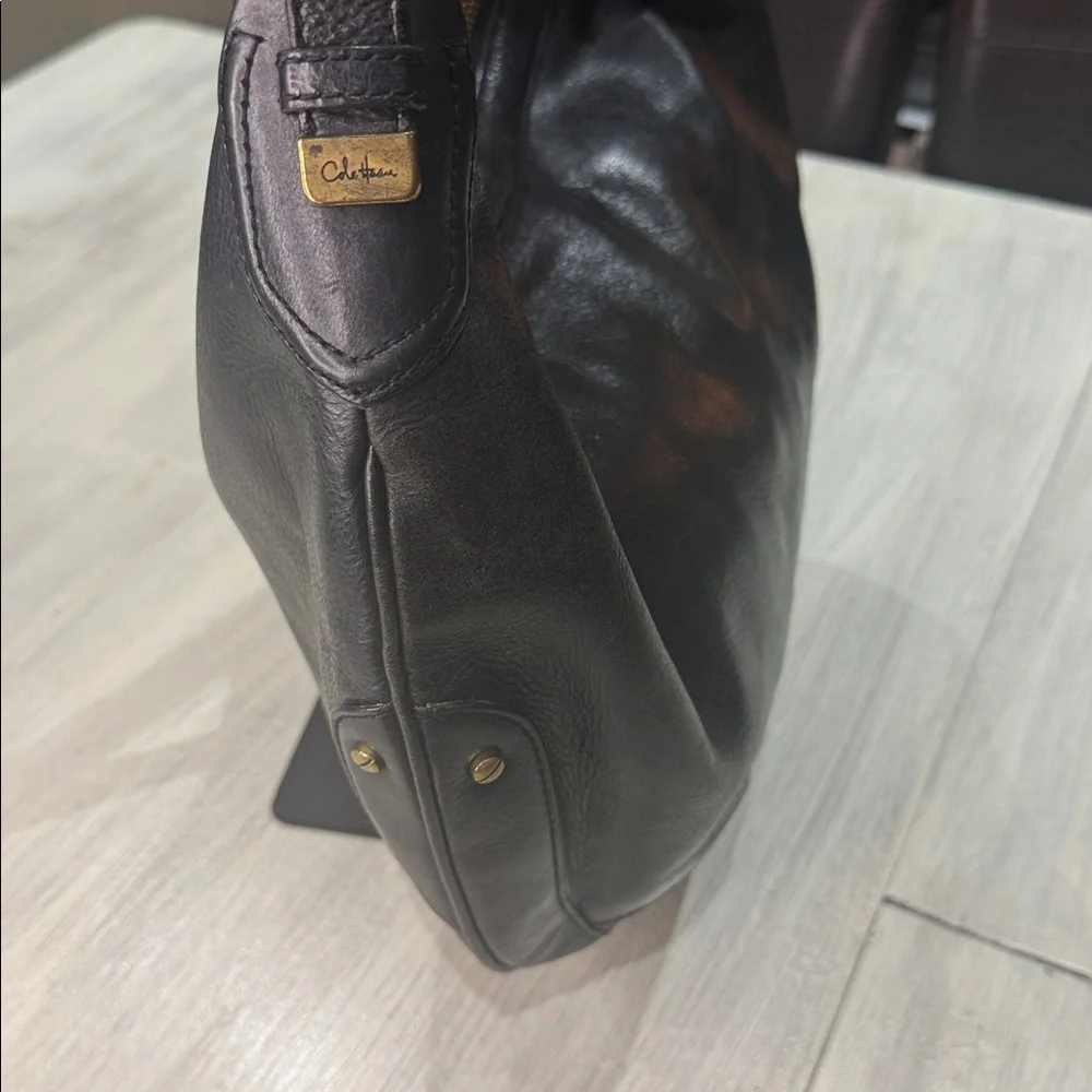 Vintage Cole Haan Black Leather Hobo Bag with Gold Detail